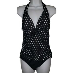 2 BAMBOO Ladies' Swimsuit Black & White Polka Dot Size XXL 14-16 Tummy Control